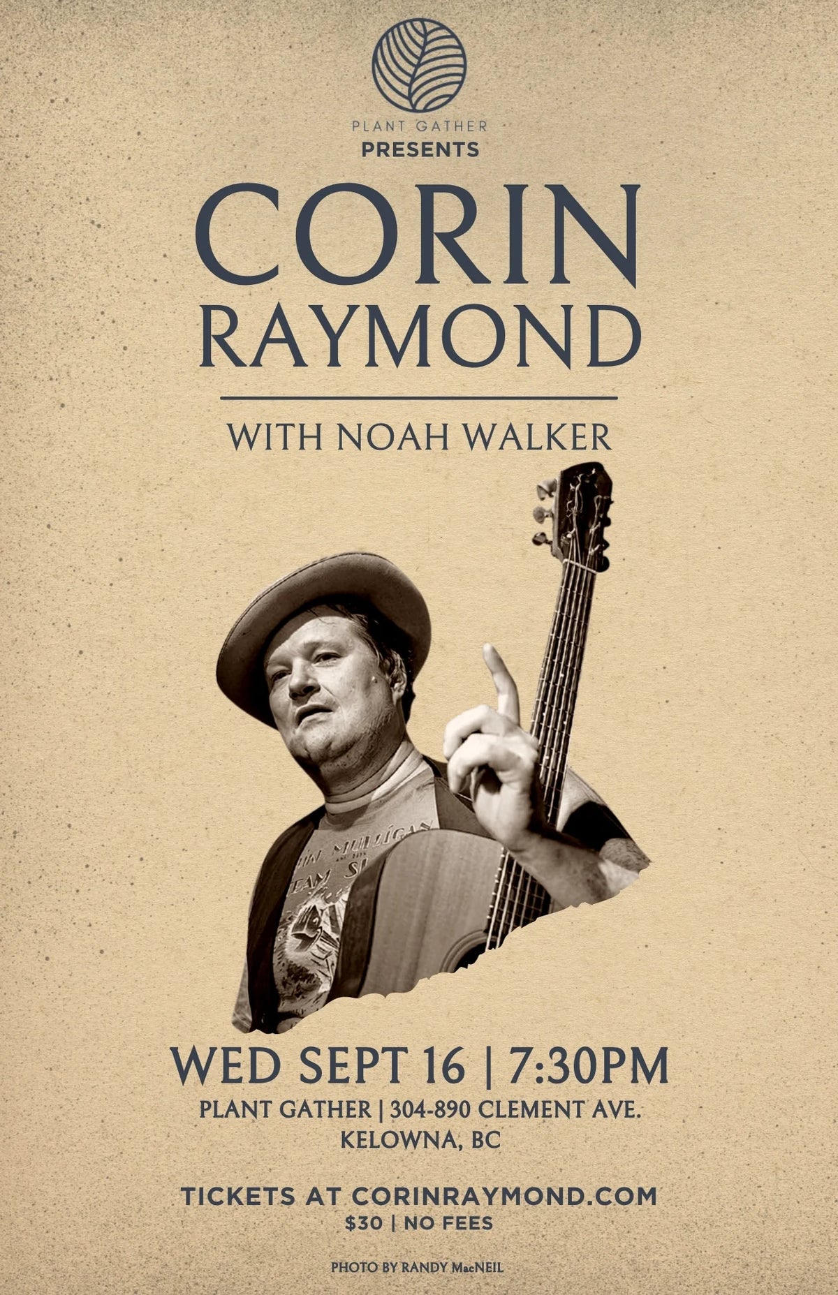 Corin Raymond w/ Special Guest Noah Walker - September 16th 2026