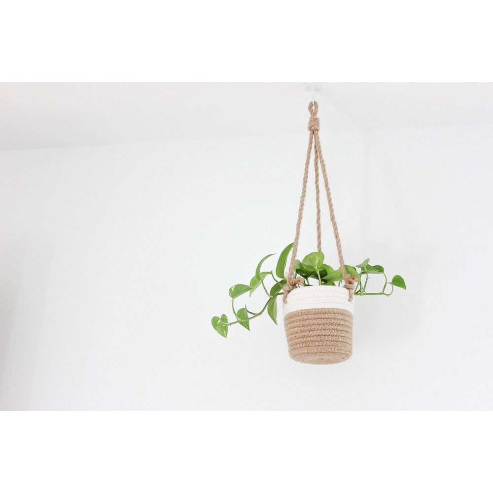 
                  
                    Medium Beige and White Cotton Rope Hanging Planter Basket
                  
                