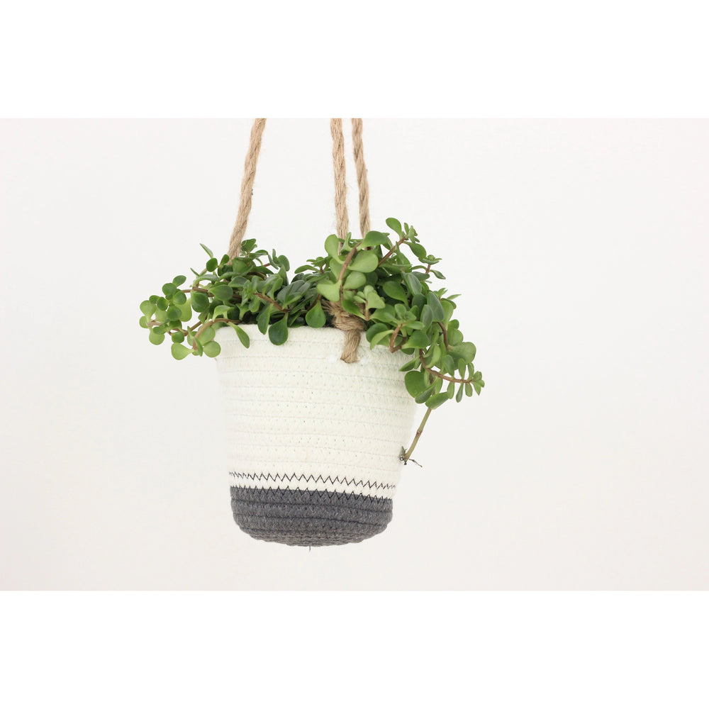 
                  
                    Dark Grey and White Cotton Rope Hanging Plant Basket
                  
                