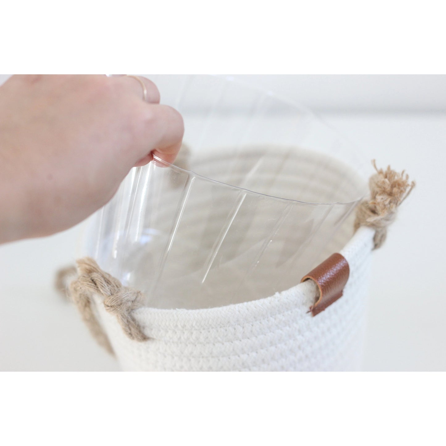 
                  
                    Boho Cotton Rope Hanging Planter Basket with Leather Accent 5"
                  
                