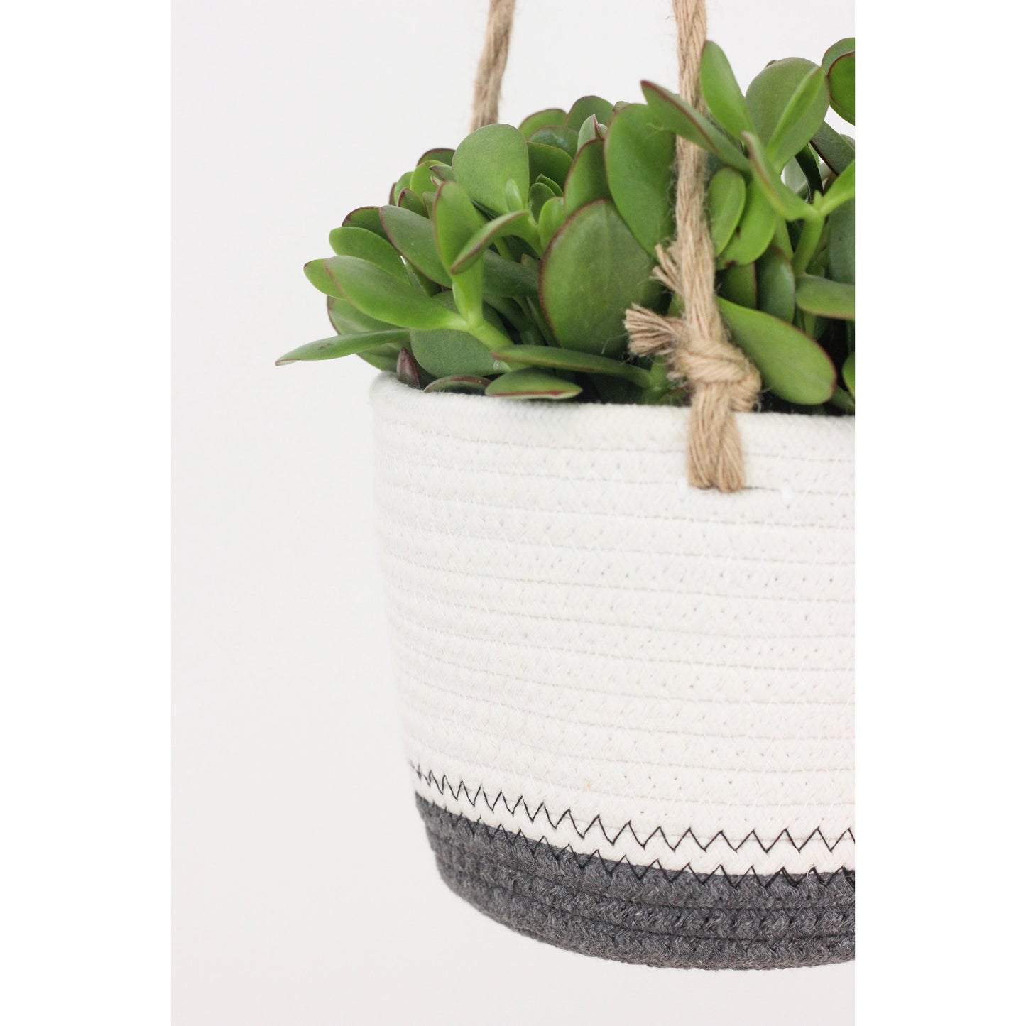 
                  
                    Dark Grey and White Cotton Rope Hanging Plant Basket
                  
                