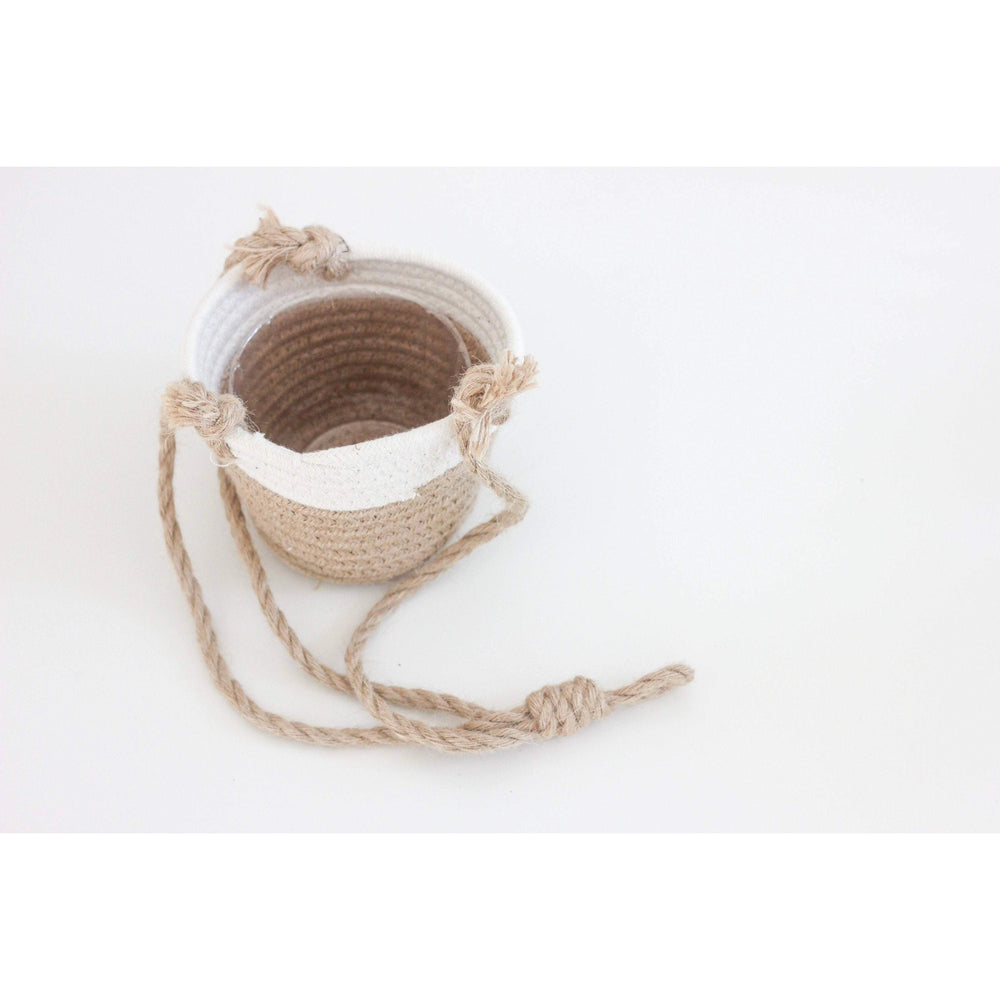 
                  
                    Medium Beige and White Cotton Rope Hanging Planter Basket
                  
                
